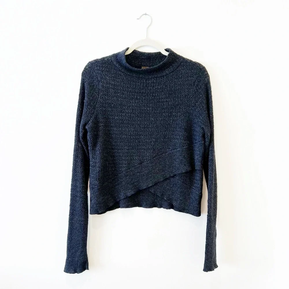 Free People Boho Wrap Sweater Womens Charcoal Funnel Neck Pullover Small - Picture 4 of 10